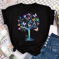 New Fashion Women T-shirt Colorful Butterfly Petal Print Short Sleeve and Round Neck Cute Graphic Tee Shirts Female Tops Clothin Quick Pick Grocers