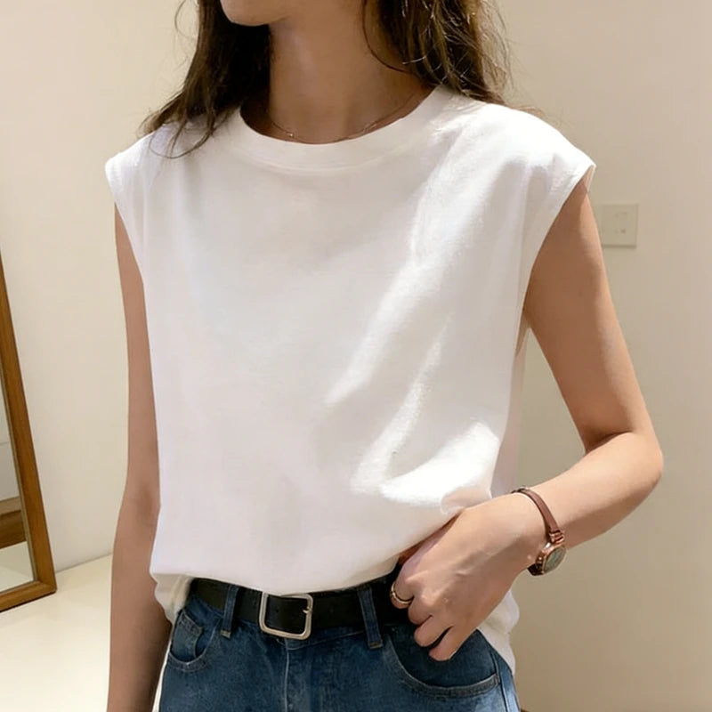 Woman Loose Sleeveless Tank Top Summer Casual Vest Basic Daily T-shirt Sweet Style Suitable For Students Stretchy Soft Lady Wear Quick Pick Grocers