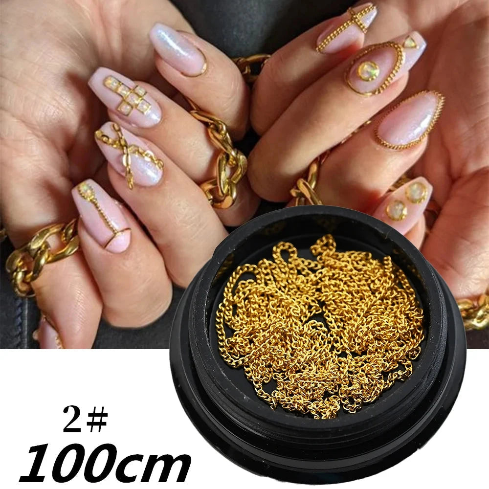 100/50cm Long Luxury Crystal Chain Nail Charms 1.5/2mm Shinying Clear/AB Diamond Nail Art Metal Steel French Manicure Crystal Econic Blanks