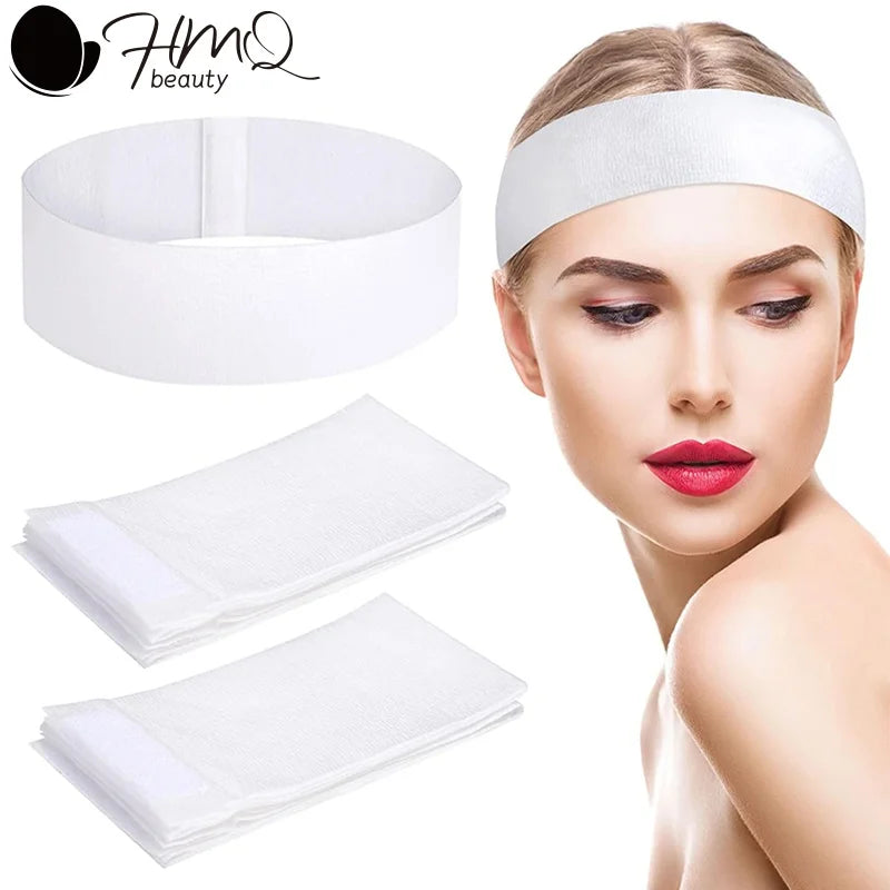 100/50/10pcs Disposable Spa Headbands Elastic Non-Woven Fabric Hair Bands for Women Makeup Soft Skin Care Esthetician Supplies Quick Pick Grocers