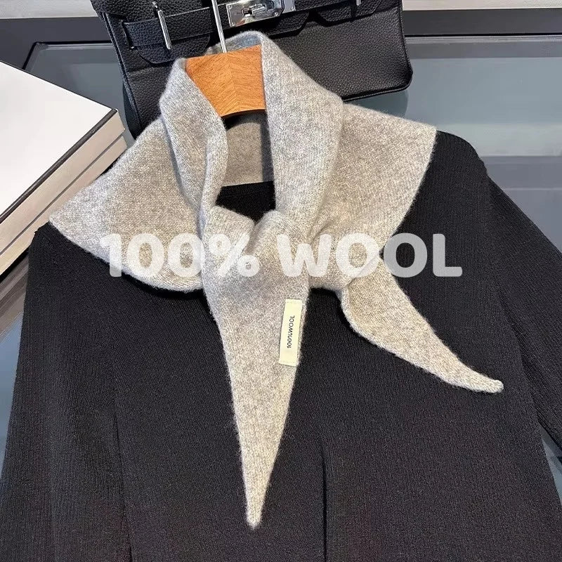 Knitted Scarf Women 100% Wool Winter Warm Scarves Bright Solid Color Design Thickened Shawl Soft Triangle Pashmina Neck 2025 NEW Quick Pick Grocers
