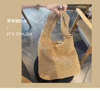 French Style Large Capacity Woven Straw Woven Bag for Women New Beach Vacation Shoulder Bag Casual Commuting Tote Bag Purse Quick Pick Grocers