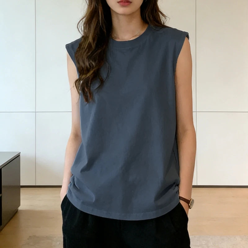 Woman Loose Sleeveless Tank Top Summer Casual Vest Basic Daily T-shirt Sweet Style Suitable For Students Stretchy Soft Lady Wear Quick Pick Grocers