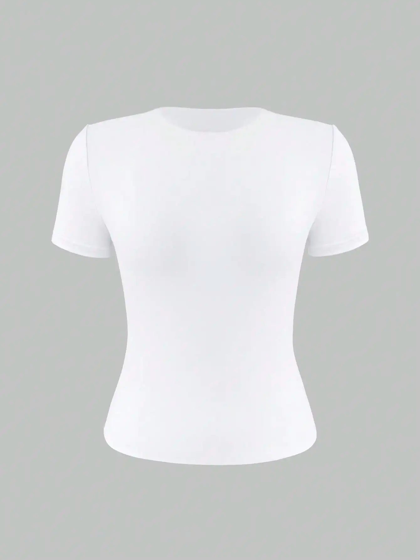 Women's White Solid Round Neck Short Sleeve Fitted T-Shirt for Summer Casual Wear Quick Pick Grocers
