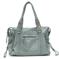 Vintage Washed PU Leather Large Capacity Tote Zip Pockets Braid Decor Shoulder Cross body Bag Unisex Women Daily Travel Handbag Quick Pick Grocers