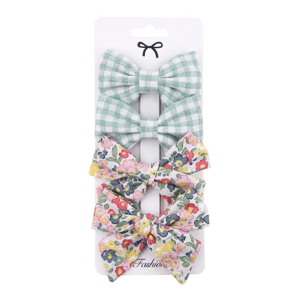 4Pcs/Set Baby Bows Hair Clips Muslin Girls Hairpins Hairclip For Kids Cotton Linen Barrette Flower Print Side Pin  Accessories Purest Peak