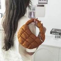 Fashion Mini Puffer Tote Bag Quilted Circle Phone Purse Elegant Purple Soft Nylon Padded Key Pouch Simple Trend Handbag Econic Blanks