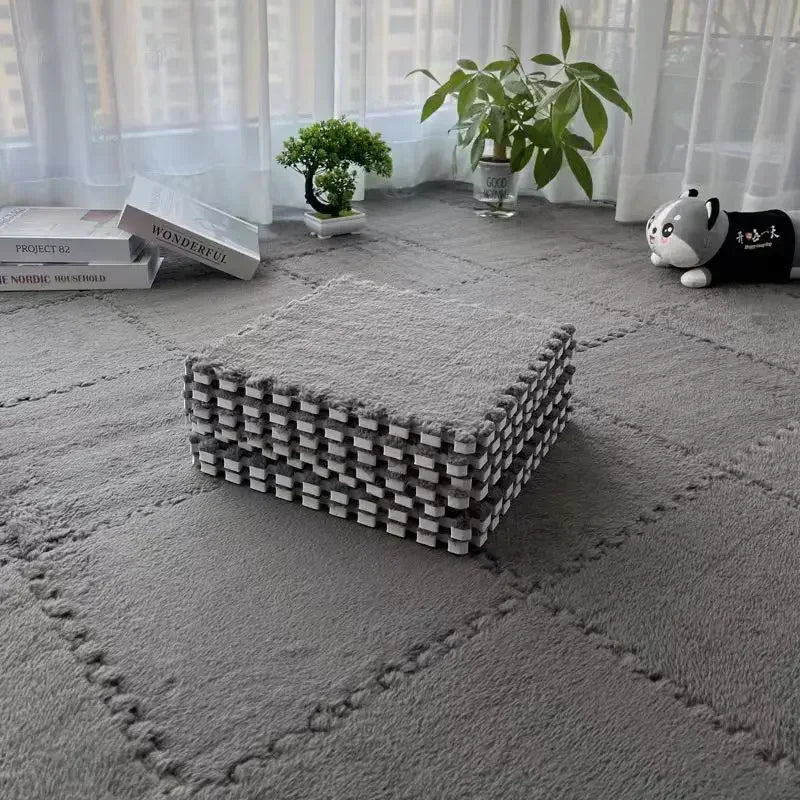 10Pcs 30*30CM Creative Plush Puzzle Foam Floor Mat Puzzle Carpet Warm Playmat Interlocking Exercise Tiles Fluffy Area Rugs Quick Pick Grocers