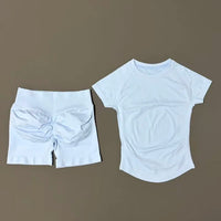 2 Pcs HISTELLO Sports Gym Sets Short Sleeve Seamless Yoga Clothing Fitness Set Women Workout Running Sports Short Leggings Suit Quick Pick Grocers