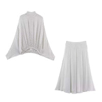 Polka Dot Printed Midi Skirts Two Piece Sets for Women 2025 Summer Chic Bow Tied Blouse Top Suits Woman 2 Piece Outfits Quick Pick Grocers