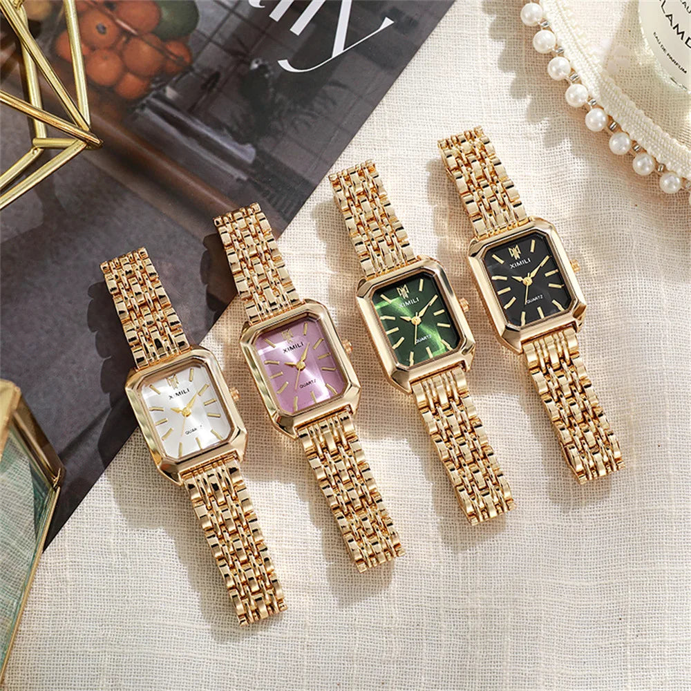 Women's Fashion Square Watches Gold Alloy Strap 2025 Luxury Ladies Quartz Wristwatches Qualities Female Roman Scale Clock Quick Pick Grocers