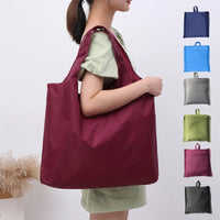 BIG Eco-Friendly Folding Shopping Bag Reusable Portable Shoulder Handbag for Travel Grocery simple solid color grocery bag Quick Pick Grocers