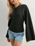 Women's Long Sleeve O-Neck Skinny T-Shirt Monochromatic Crop Top Casual Y2K Streetwear Fashion Pullover Summer Outfit Quick Pick Grocers