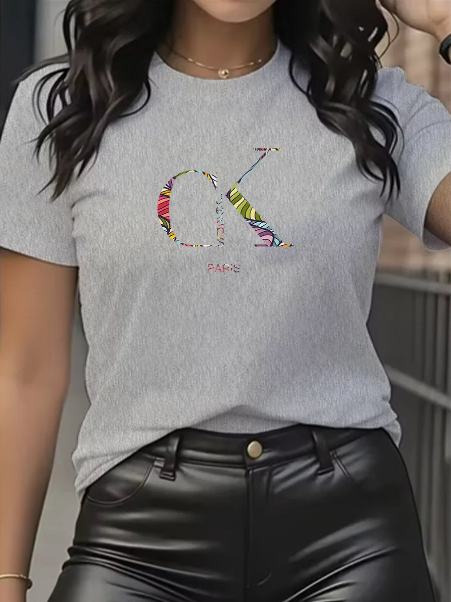 Summer luxury brand fashion cartoon letter print crew collar clothing short sleeve T-shirt  trend women's summer Y2K top Quick Pick Grocers