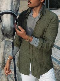 Men's casual fashion solid color thin long-sleeved shirt, lapel cardigan, suitable for outdoor activities Quick Pick Grocers