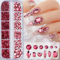 12Grids SS6-SS30 Mixed Nail Rhinestones Shiny Clear/Gold/Pink/Blue Diamond Flat-back Nail Gems Glass Stones Nails Decoration Econic Blanks