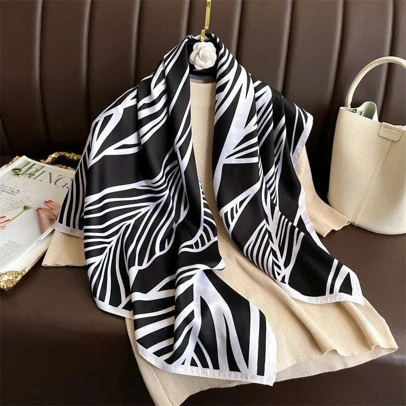 90*90Cm Square Scarf Twill Silk Feeling Women Head Shawls and Wraps Luxury Hair Tree Print Neck Scarves Hijab Bandana Pashmina Econic Blanks