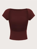 Women's O-neck Backless T-shirt Short Sleeve Solid Color Crop Top Summer Cute Baby Tee Y2K Clothes Bodycon Tunics Fashion Tank Quick Pick Grocers