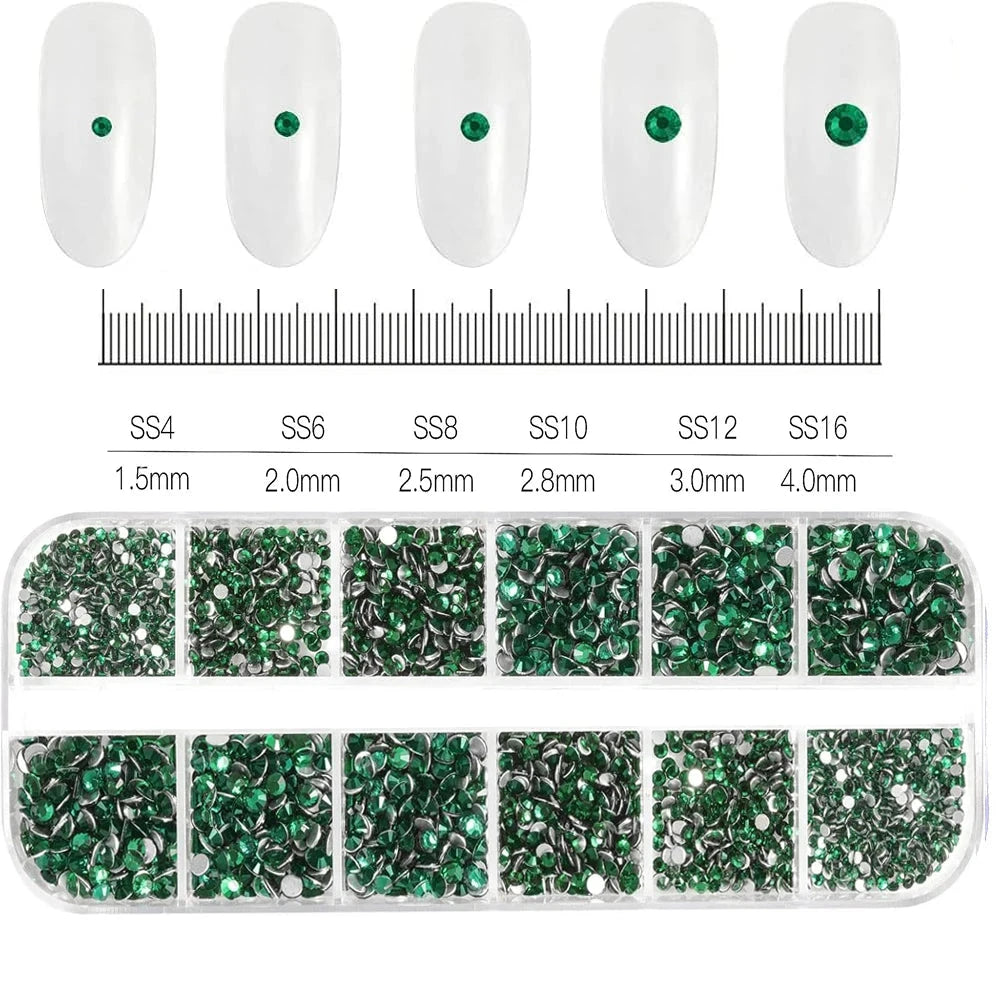12Grids SS6-SS30 Mixed Nail Rhinestones Shiny Clear/Gold/Pink/Blue Diamond Flat-back Nail Gems Glass Stones Nails Decoration Econic Blanks