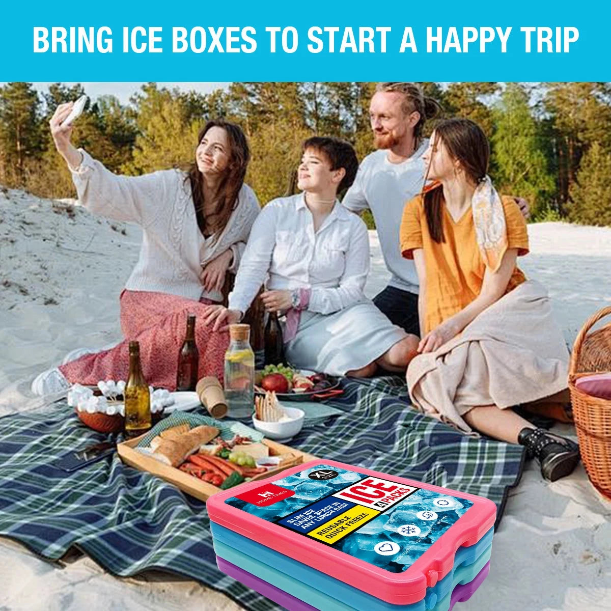 4 Ice packs for Lunch Box, Freezer Ice packs Slim Long Lasting Cool packs for Lunch Bags and Cooler Econic Blanks