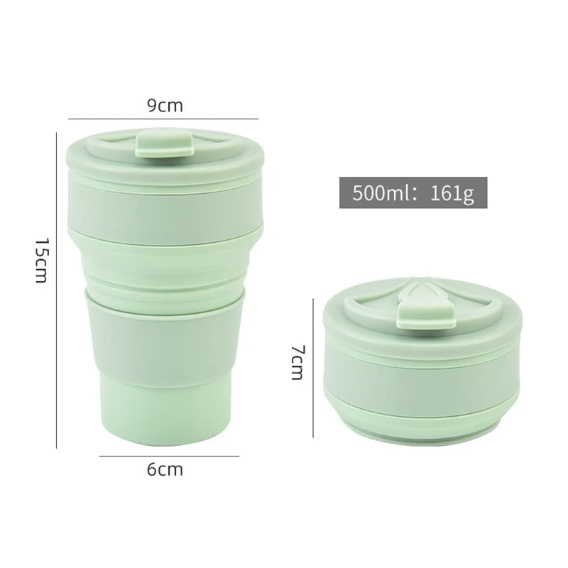 350ML/500ML Silicone Folding Cup Collapsible Mug With Cover Coffee Travel Outdoors Portable Water Drinking Tea Cups Quick Pick Grocers