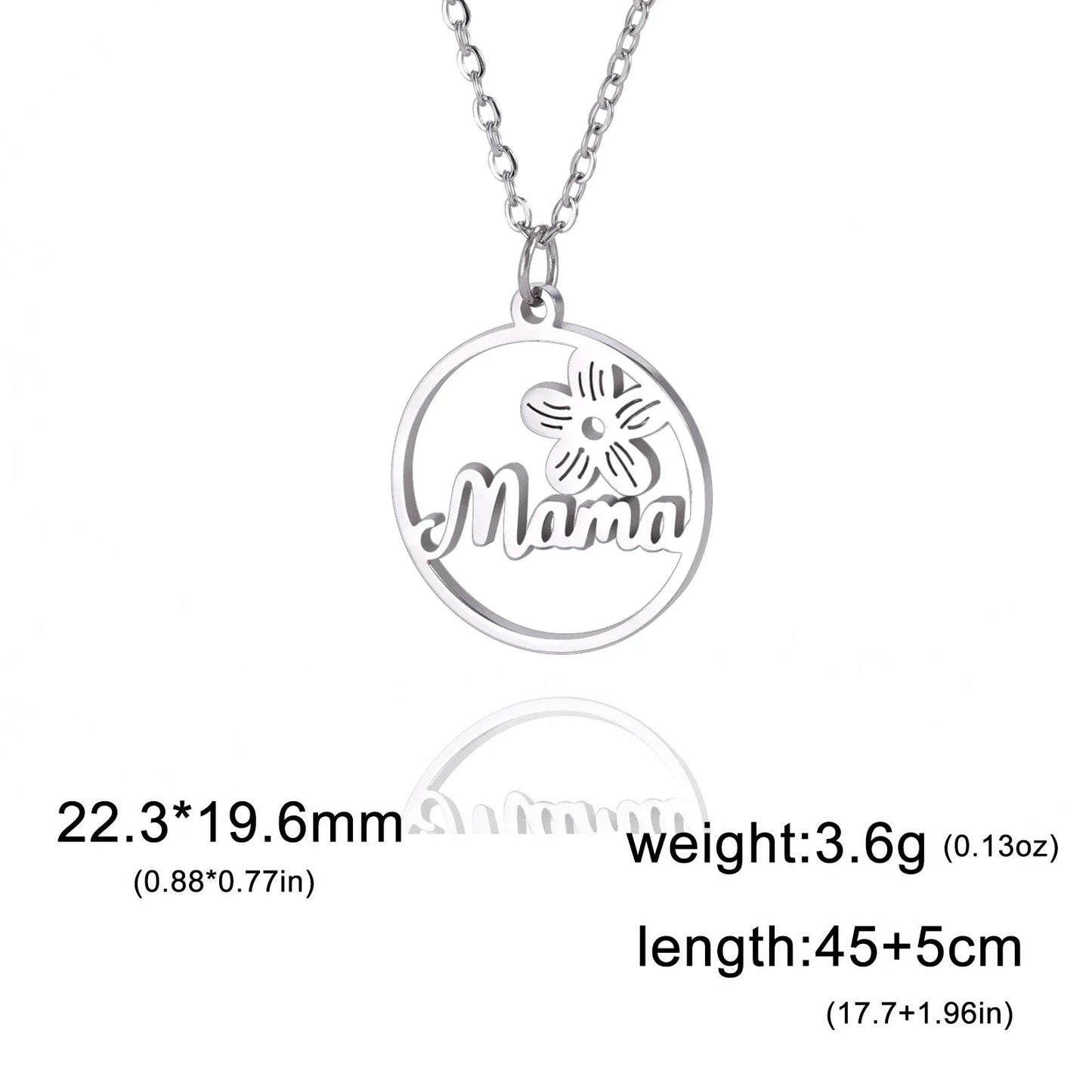 Skyrim Mama Letter Pendant Necklace for Women Stainless Steel Neck Chain Choker Trendy Family Jewelry Mother's Day Gift for Mom Quick Pick Grocers