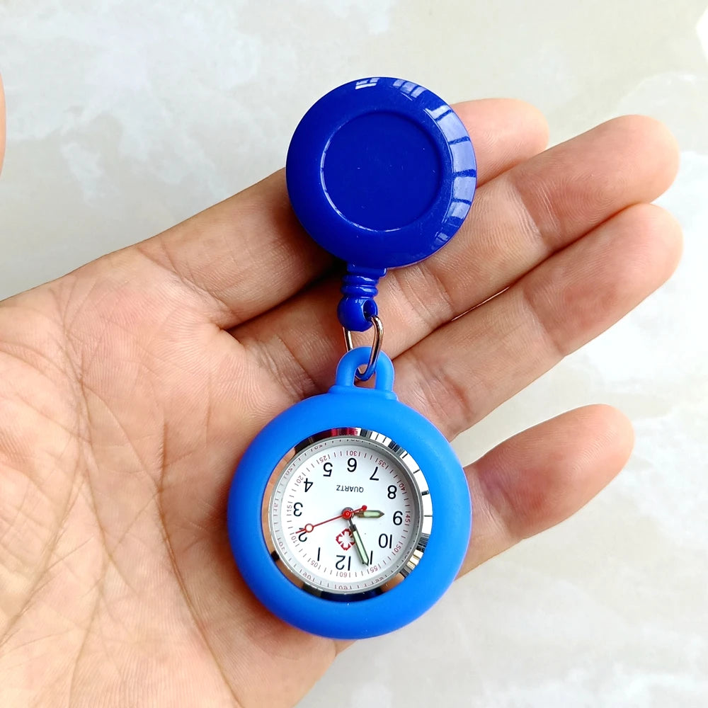 Retractable Blank Simple Nurse Doctor Hospital Pocket Watch Badge Reel Clip Hang Colourful Pendant Dress Watches Clock Quick Pick Grocers