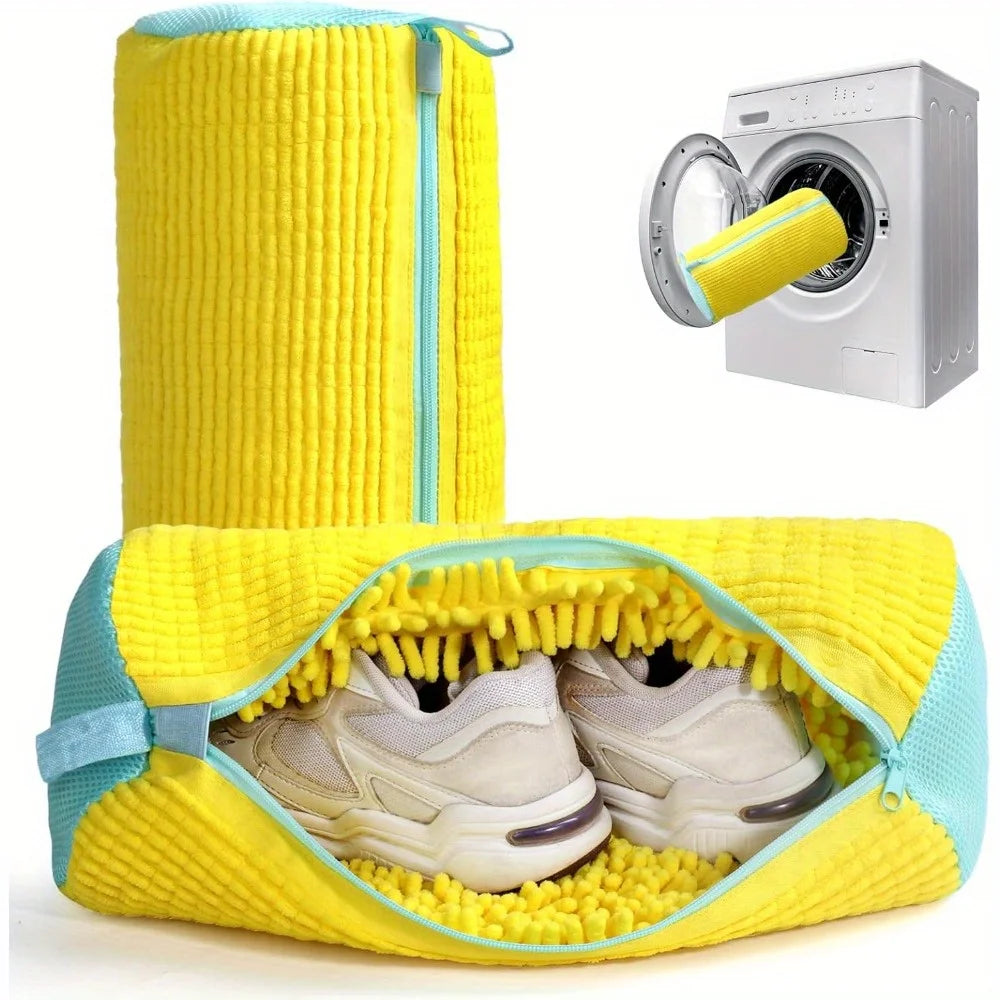 Durable Shoe Washing Machine Bag for All Shoe Types-Yellow with Blue Zipper,Ideal for Sneakers and Casual Shoes,Laundry Wash Bag Econic Blanks
