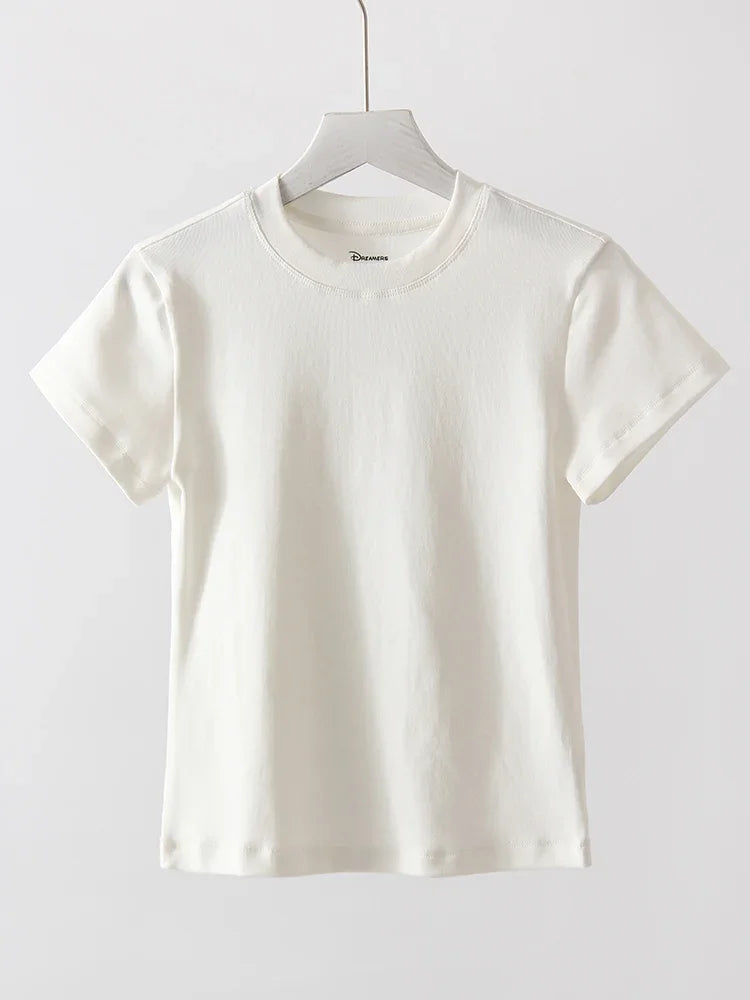 Basic T Shirts Women Cotton Slim Fit White Tops Summer Black Tees Crew Neck 100% Cotton T Shirt For Women Plain T-shirts Soft Quick Pick Grocers
