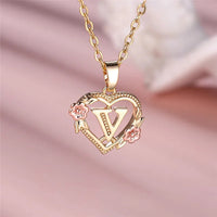 Female A-Z Letter Flower Pendant Necklace Yellow Gold Color Wedding Jewelry Gift For Women Quick Pick Grocers
