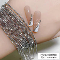 100/50cm Long Luxury Crystal Chain Nail Charms 1.5/2mm Shinying Clear/AB Diamond Nail Art Metal Steel French Manicure Crystal Econic Blanks