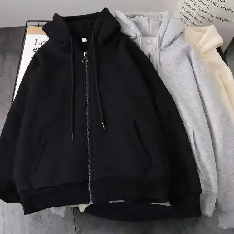 American Y2K New Fashion Trend Fleece Padded Zipper Hoodie Women Street Hip Hop Joker Loose Sweatshirt Couple Casual Punk Hoodie Econic Blanks