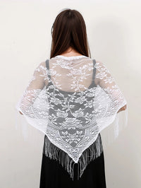 Fashion Lace Hollow Tassel Triangle Scarf Embrodiery Women Headscarf Female Spring Summer Shawls Scarves Long Veil Floral Scarf Quick Pick Grocers