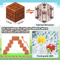 Magnetic Blocks - Build Mine Magnet World Edition Magnetic Cubes Construction Toys for Boys Girls STEM Montessori Sensory Toys Econic Blanks