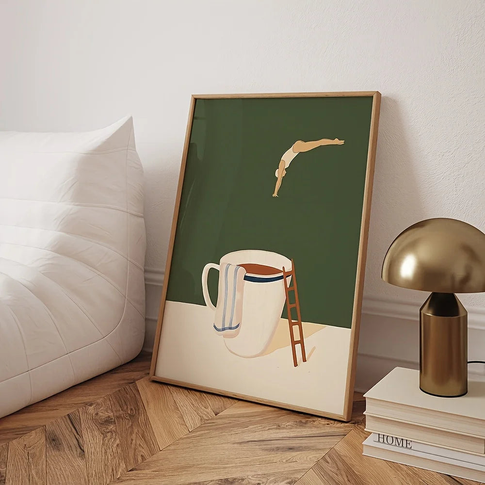 Retro Coffee Diving Poster Canvas Painting Good Morning Coffee Lover Print Wall Art for Living Room Home Kitchen Decor Frameless Quick Pick Grocers