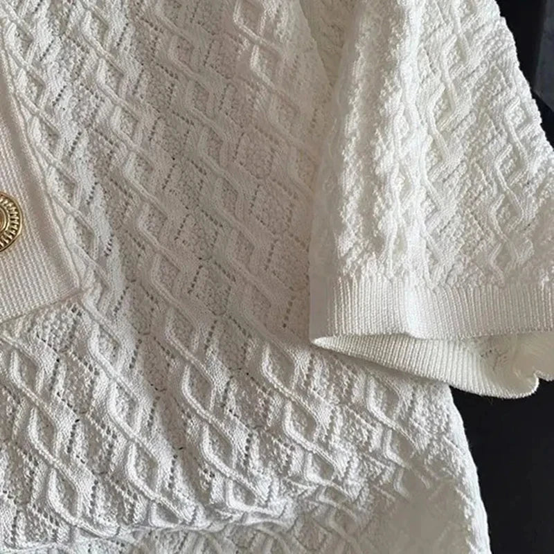 Ice Silk Polo Shirt Knitted Short Sleeve T-Shirt Summer Chic Thin Unique Jacquard Women Tops 2026 Korean Style Women’s Clothing Quick Pick Grocers