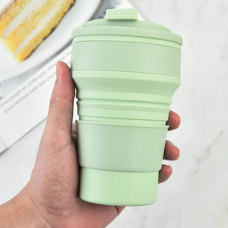 350ML/500ML Silicone Folding Cup Collapsible Mug With Cover Coffee Travel Outdoors Portable Water Drinking Tea Cups Quick Pick Grocers