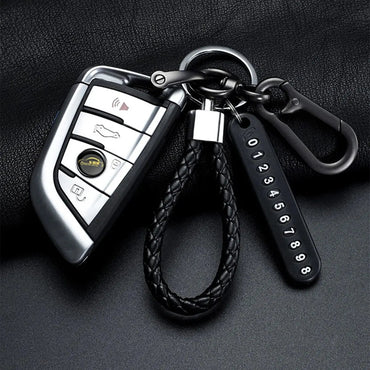 Trendy DIY Mobile Phone Number Plate Pendant Keychain for Men Punk Simple Woven Leather Rope Anti-lost Car Key Chain Accessories Econic Blanks