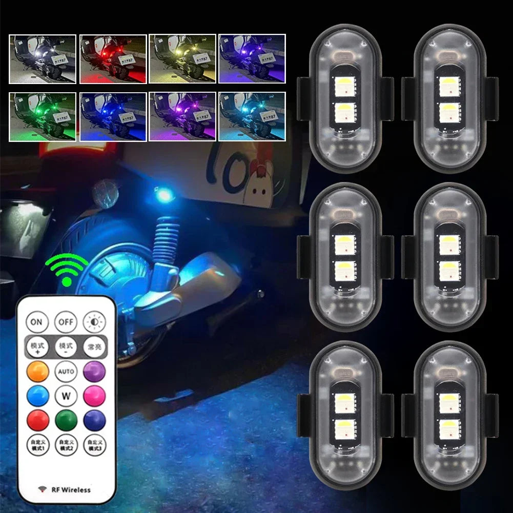 1-6PCS Wireless LED Drone Strobe Light for Motorcycle Car Bike Remote Control Warning Light Indicator Light USB Charging 8Colors