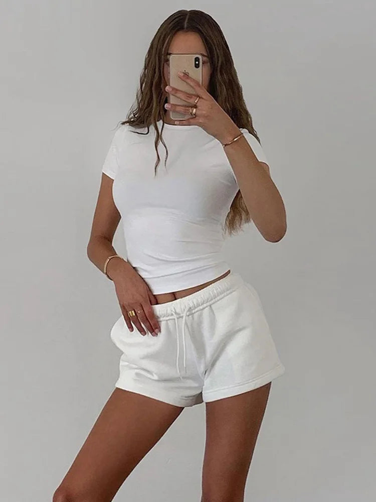 2024 Spring New Short Sleeve T-Shirt Women Solid Simple Casual Soft All-Match Hot Basic Crop Tops Tees Summer Fashion Quick Pick Grocers