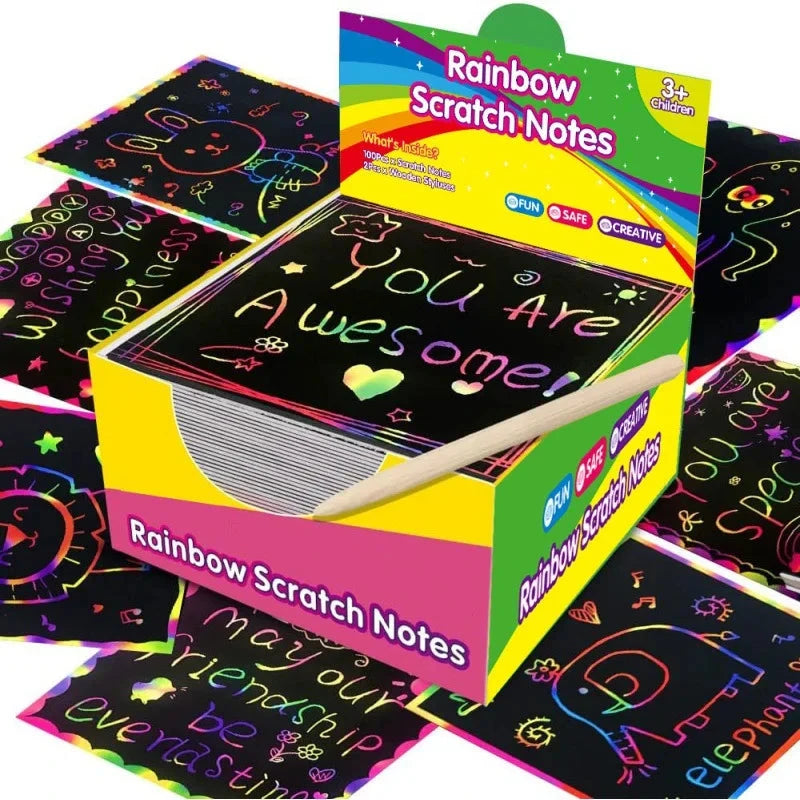 100PCS Rainbow Reveal Craft Kit with Wooden Stylus, Parent-Child Activity Gift for Kids Ages 5-12 (Non-Toxic Coating) Econic Blanks