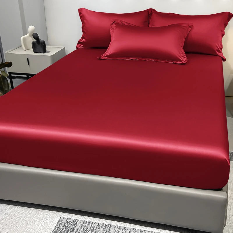 1 Simple Modern Satin Solid Color Fitted Sheet, Solid Color Ice Silk Bedspread For Bedroom, Bedding (Excluding Pillowcases) Quick Pick Grocers