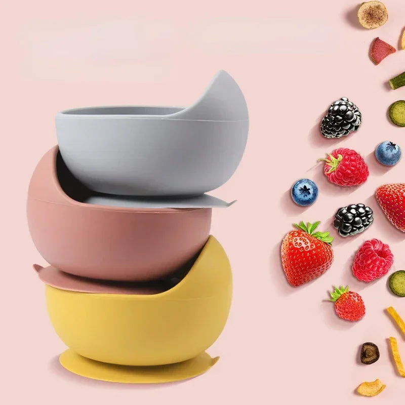 Food Grade Silicone Child Dish Set Baby Feeding Bowl Suction Plate Straw Cup Wooden Spoon Fork for Kids Tableware Toddler Dishes Purest Peak