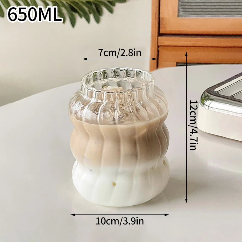Transparant Drinking Glass Cup Creative Wave Shape Iced Coffee Tumbler Cup Juice Milk Tea Mug Drinkware Water Glasses Ripple Mug Quick Pick Grocers