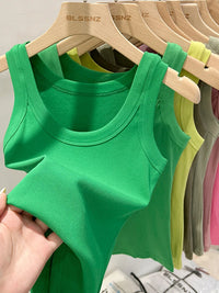 zjaiss Women Solid Round Neck Ribbed Tank Top Camisole Women 2026 Summer Basic Elastic Tank Top O Neck Solid Tank Top Quick Pick Grocers