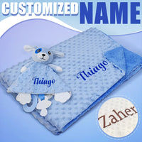 Personalized Newborn Baby Blanket with Name Custom Stroller Sleeping Dolls Animal Security Towel Gift Set for Baby Shower Gifts Purest Peak