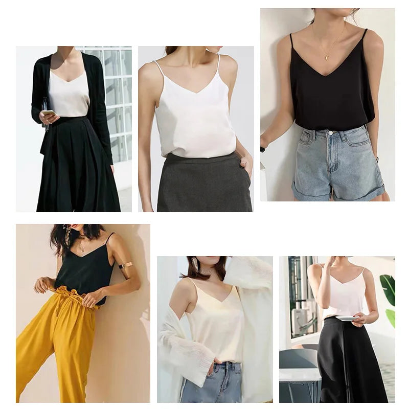 AOSSVIAO 2026 Spaghetti Strap Top Women Halter V Neck Basic White Cami Sleeveless Satin Silk Tank Tops Women'S Summer Camisole Quick Pick Grocers