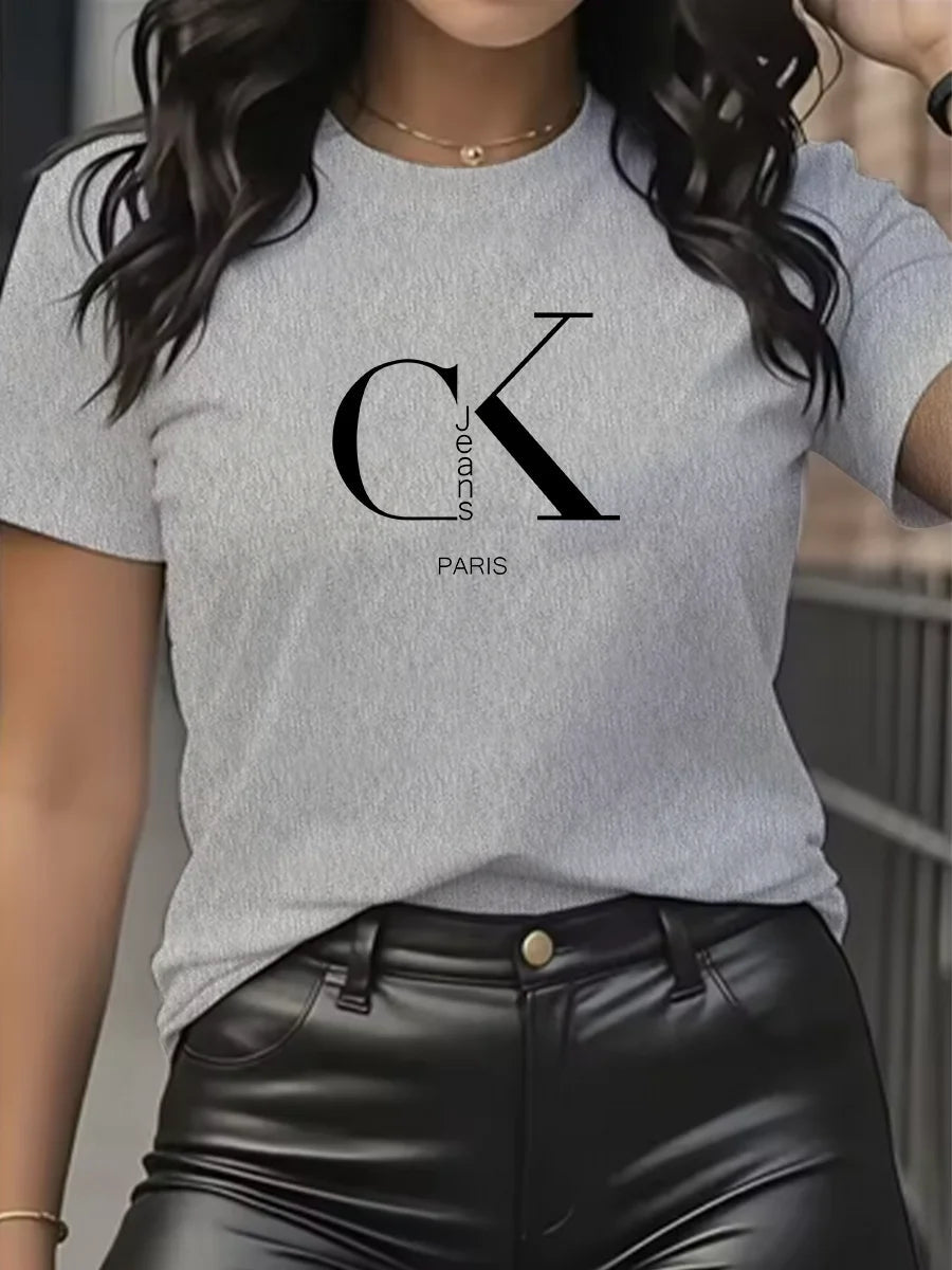 Summer luxury brand fashion cartoon letter print crew collar clothing short sleeve T-shirt  trend women's summer Y2K top Quick Pick Grocers