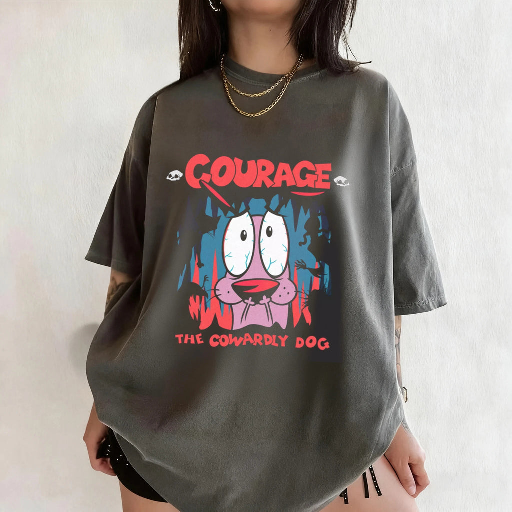 Vintage Courage The Cowardly Dog Cartoon Print Short Sleeve T-Shirt Retro Unisex Graphic Tee 90s Nostalgia Summer Streetwear Tee Quick Pick Grocers