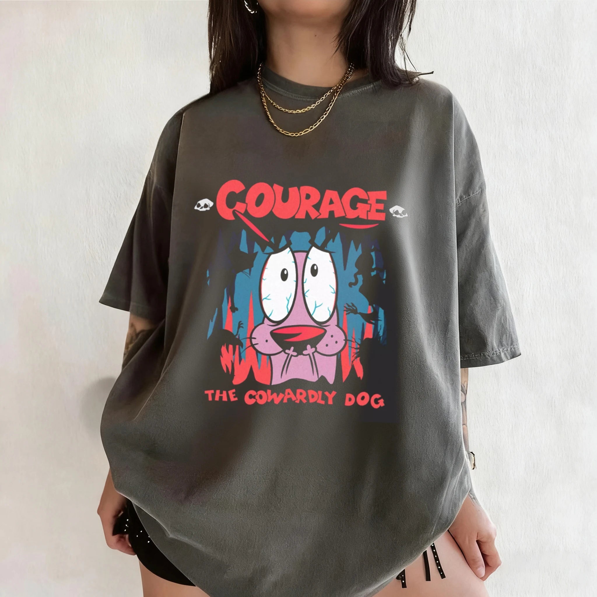 Vintage Courage The Cowardly Dog Cartoon Print Short Sleeve T-Shirt Retro Unisex Graphic Tee 90s Nostalgia Summer Streetwear Tee Quick Pick Grocers